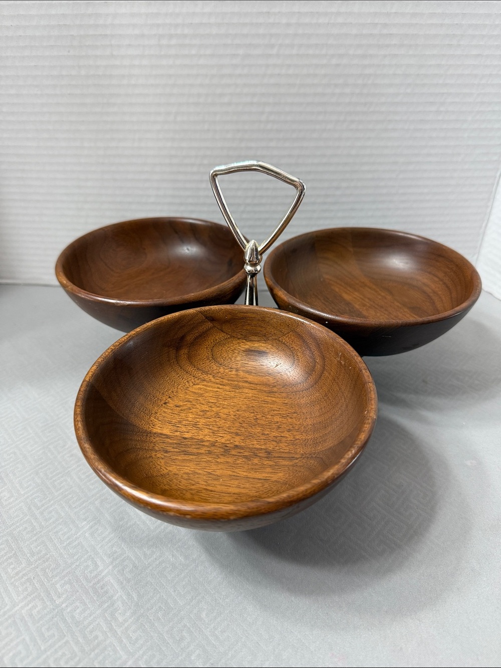 Vintage RCW Mid Century Wooden 3 Bowl Rotating Lazy Susan Snack Server 60’s USA